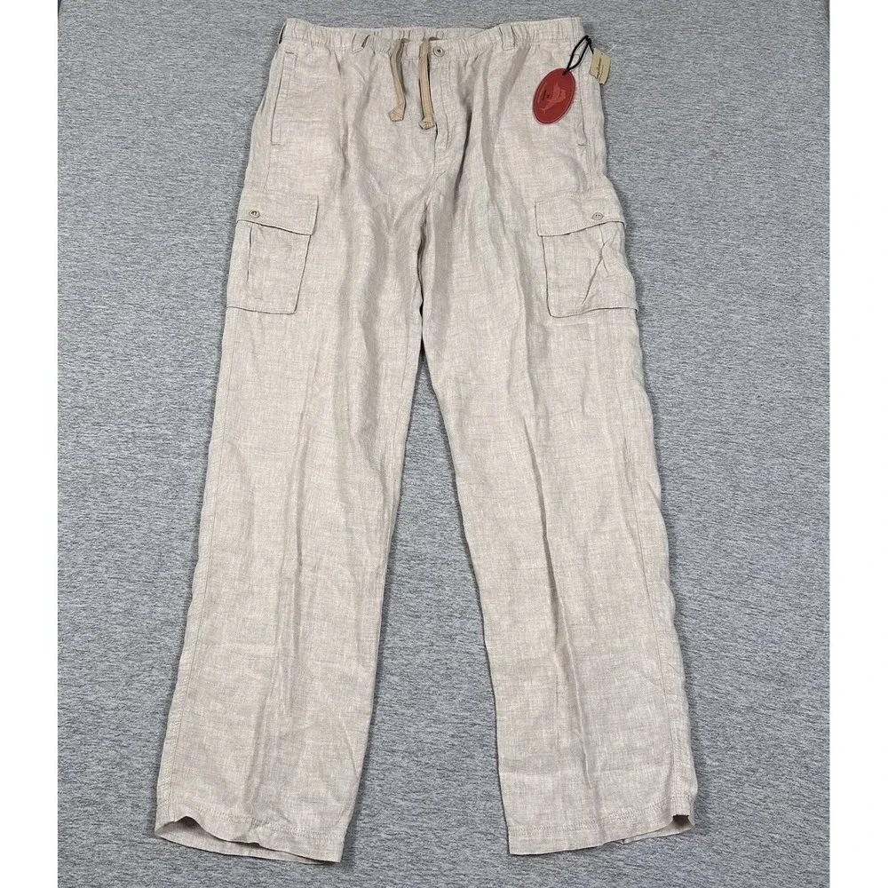 Tommy Bahama Pants Men's XL Beige Cargo Linen On The Edge Relax Travel NEW